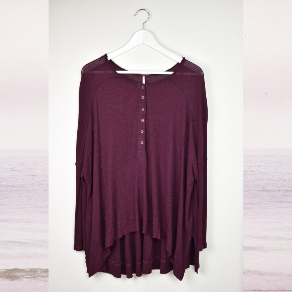 Free People Benedict Canyon Henley Waffle Knit Top
